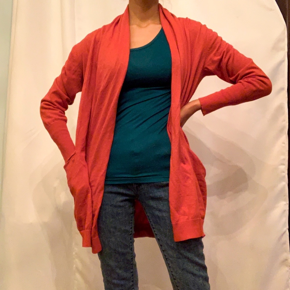 M/L Orange Cardigan with Wide Pockets